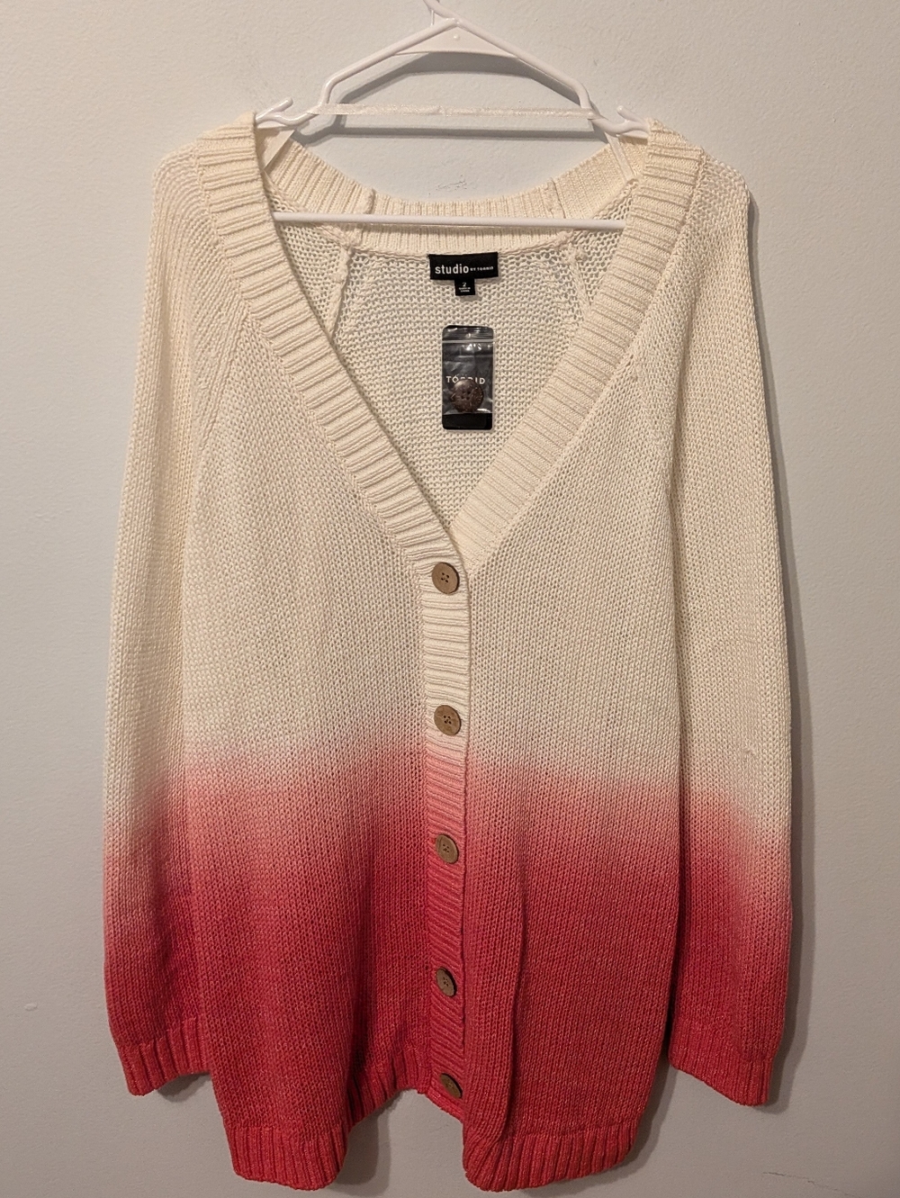 NWT Torrid Studio White & Red Ombre Open Knit Oversized Cardigan Size 2X